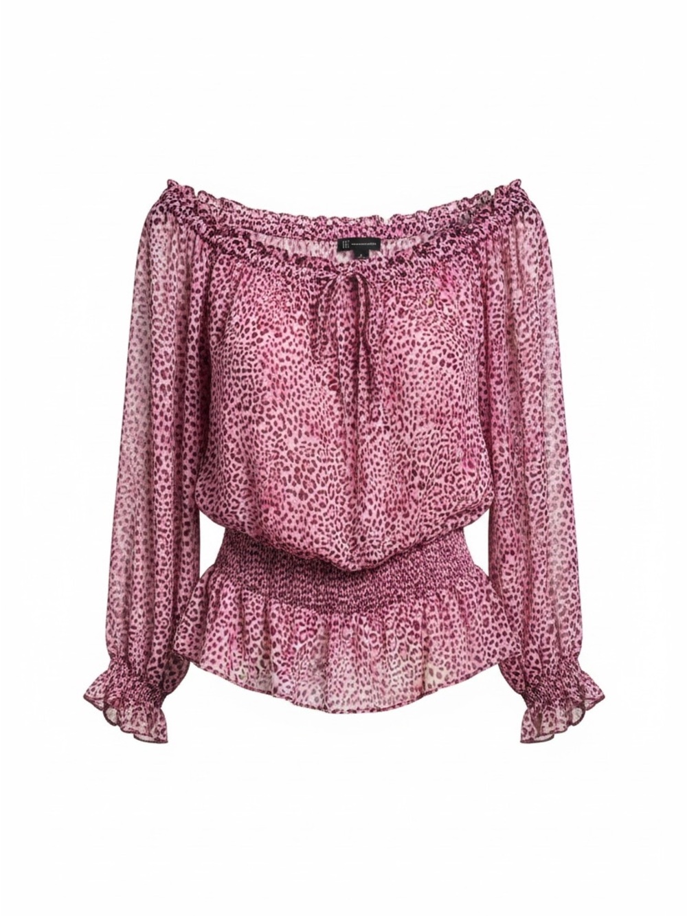 Off-Shoulder Pink Animal Print Blouse